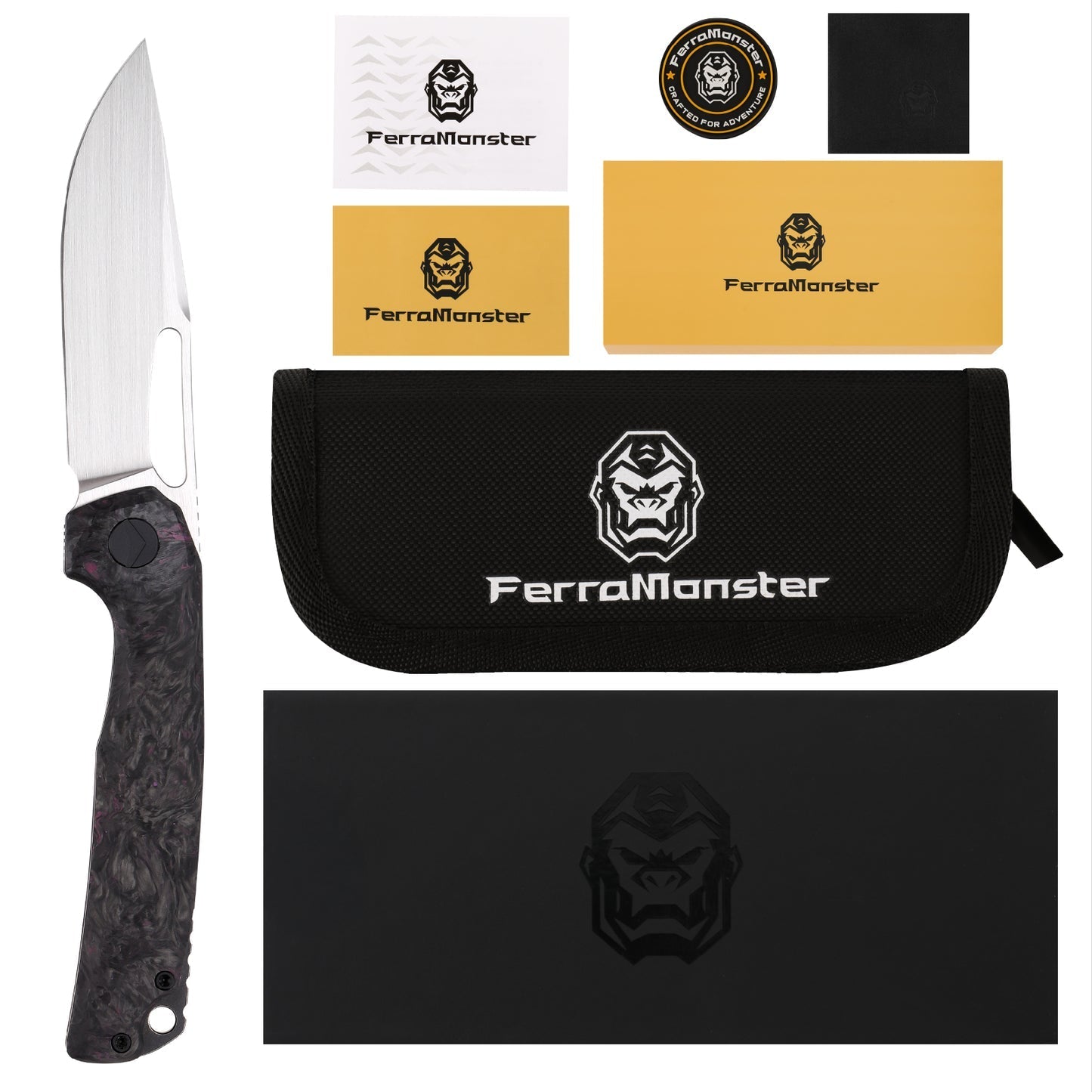 FerraMonster FERROX FM23006-E – 3.5" M390 Satin Blade, Dark Matter Purple FatCarbon & Titanium Frame Lock Knife