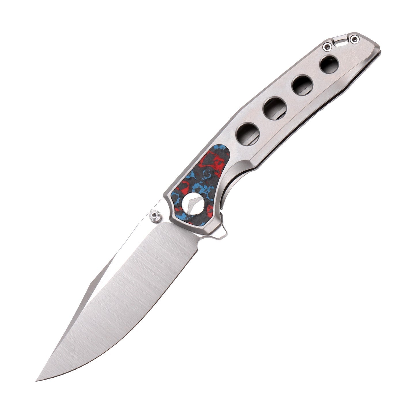 FerraMonster Valken FM23005-A – 3.46" M390 Belt Satin Clip Point Blade, Titanium Frame Lock with Nebula FatCarbon Inlay