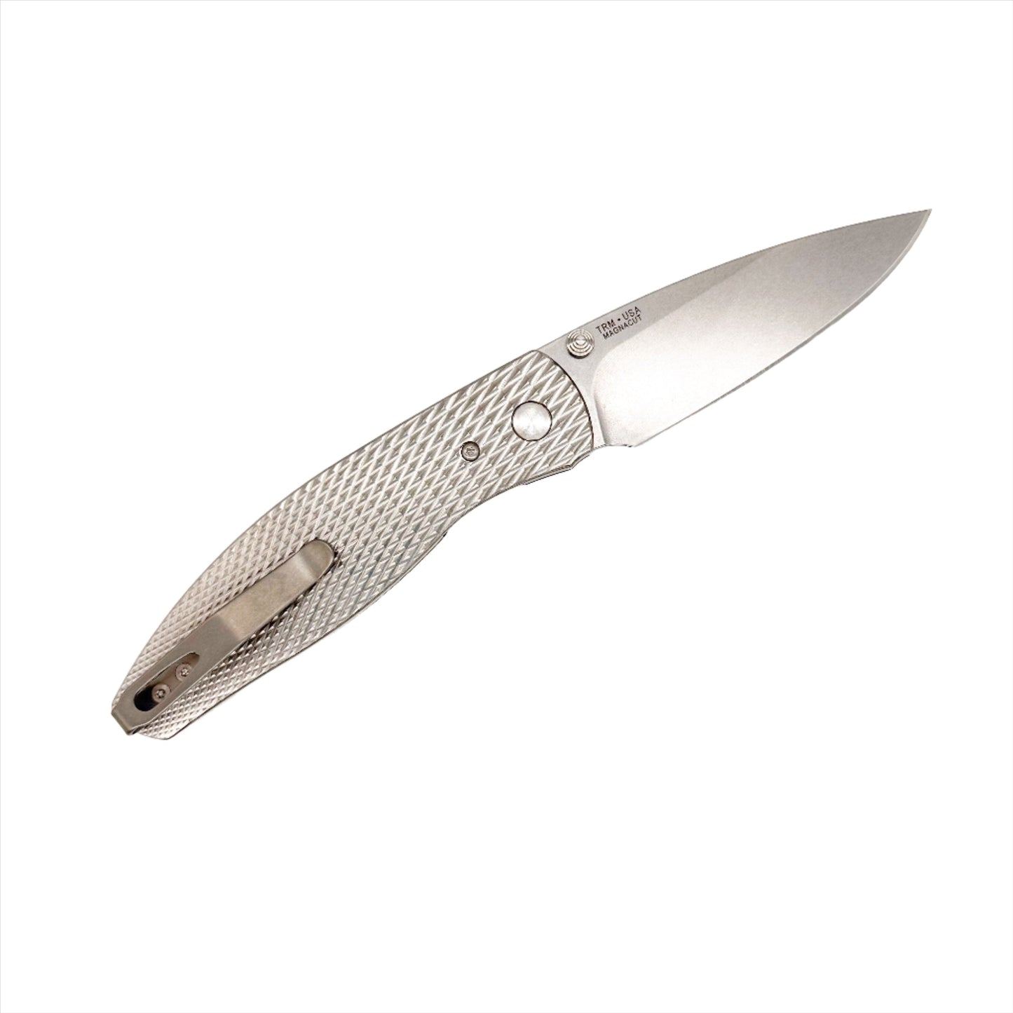 Three Rivers Mfg ATOM Linerlock 3.5" Tumbled CPM-MagnaCut Blade Titanium 3D Contoured Lizard Skin Textured Handles