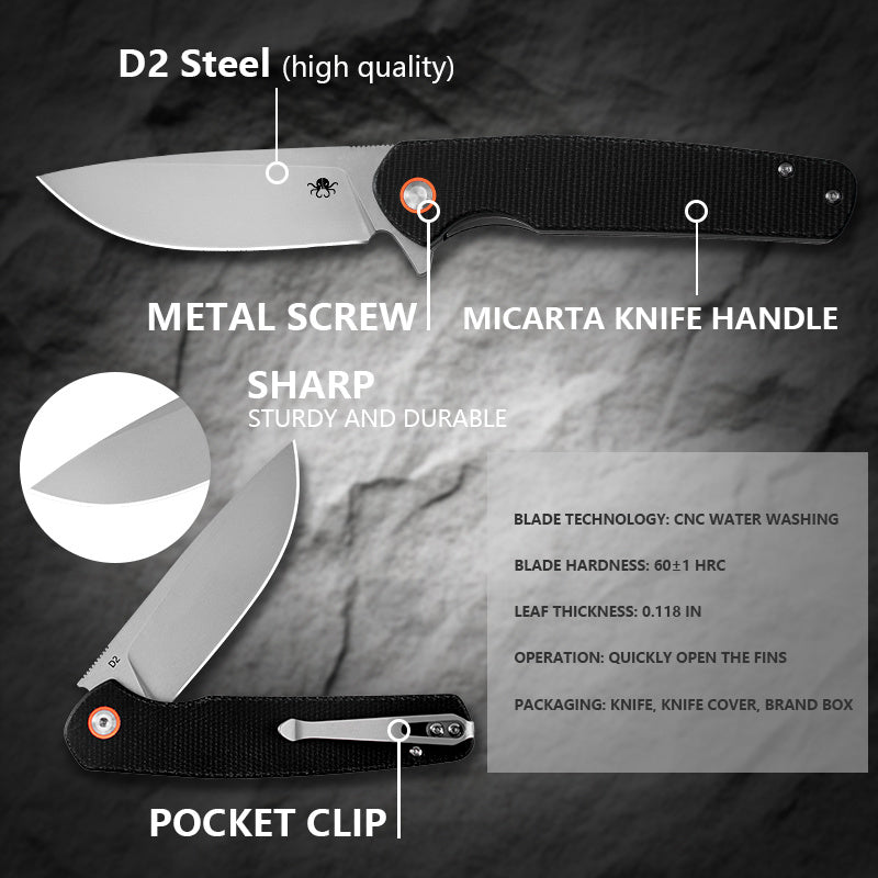 Klaken J326 Varek J326-BlackMicarta liner lock and pocket clip detail