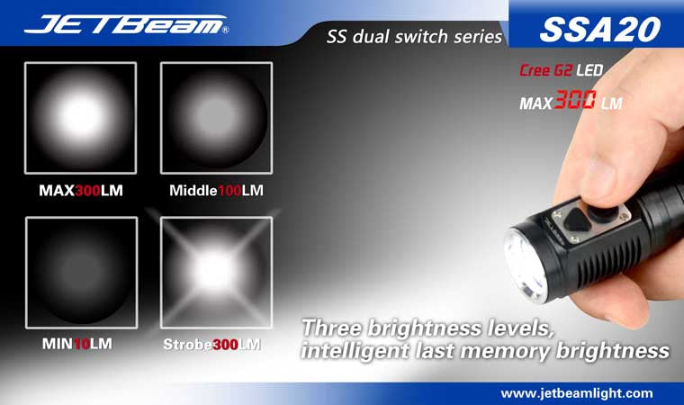 JETBeam SSA20 CREE G2 LED 300 Lumen 2 x AA Flashlight