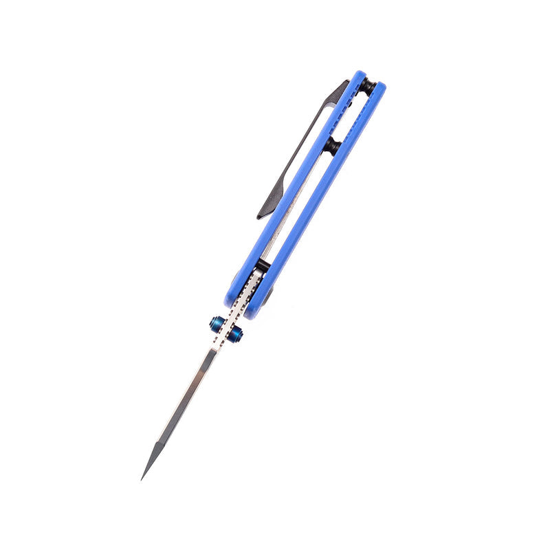 Blue handle lock knife with slim design and metal blade