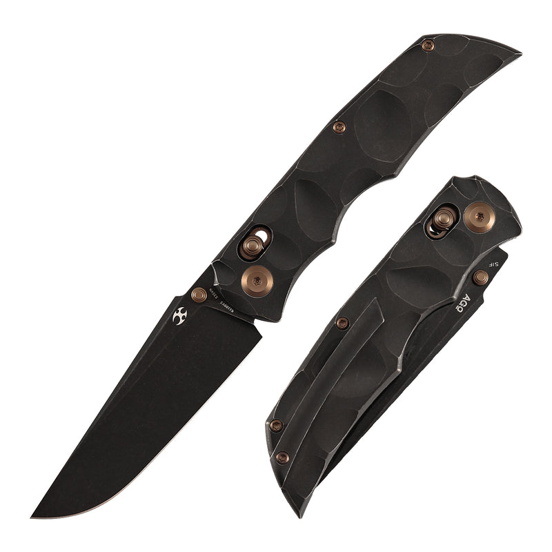 Kansept SIF K1100V3 – 3.76" CPM S35VN Drop Point Crossbar Lock Knife with Blackwash Titanium Dimpled Handle