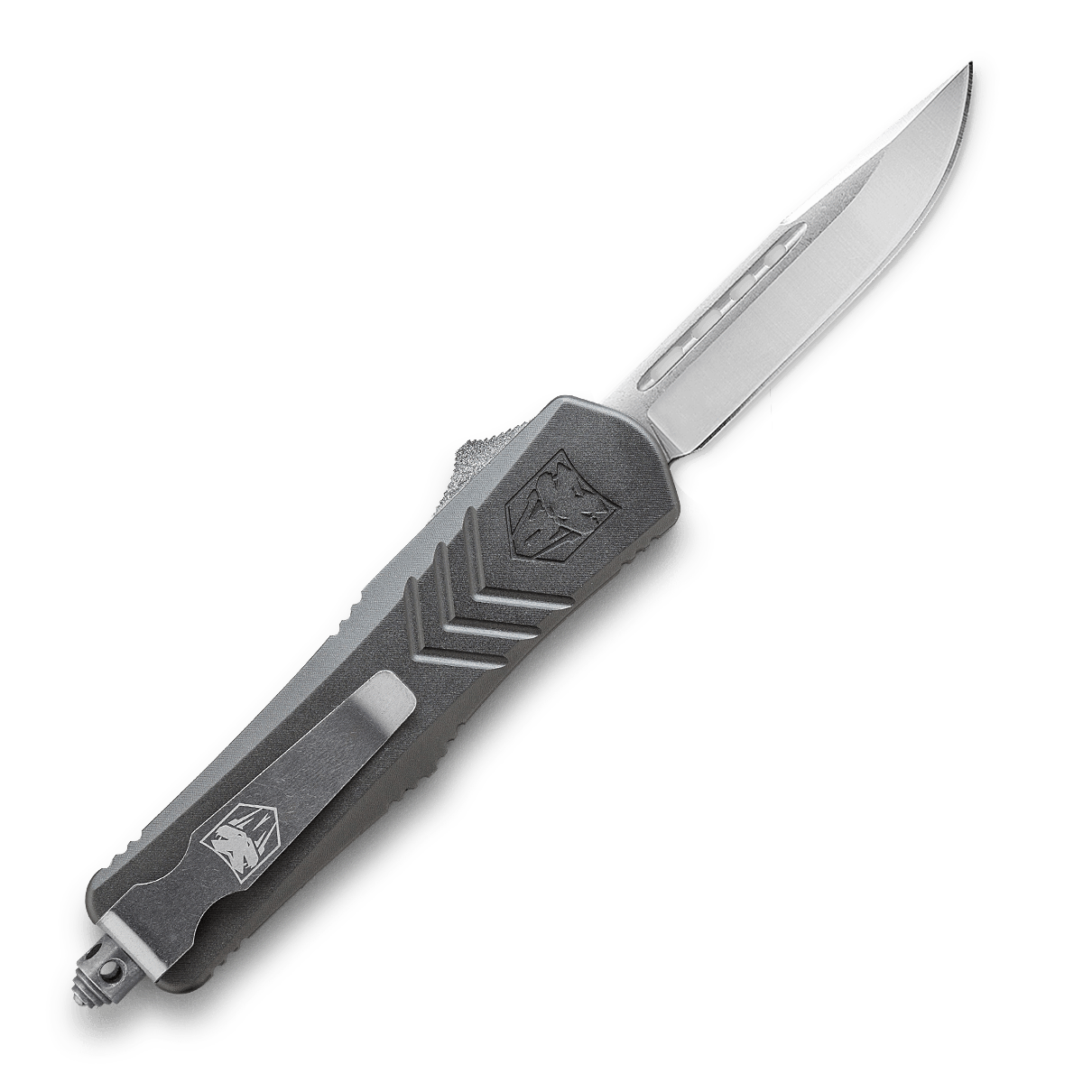 CobraTec FS-X Large Gray OTF Knife - D2 3.75in Drop Point Blade