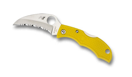 Spyderco Ladybug 3 Salt LYLS3HB Hawkbill Knife 1-15/16" H1 Serrated Blade, Yellow FRN Handles