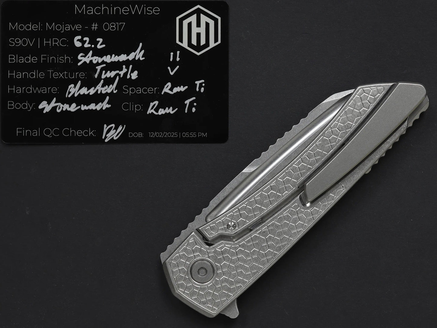 MachineWise – Mojave #817 – 3.45" S90V Framelock Turtle Textured Titanium Folding Knife