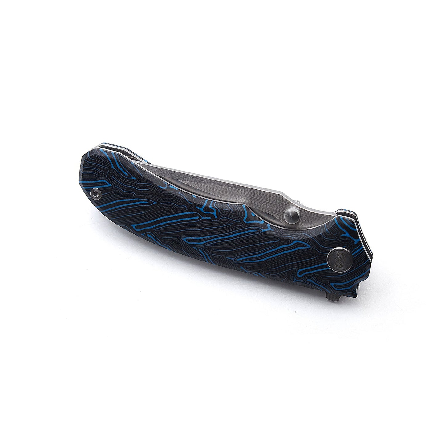 Miguron Centurion Folding Knife 3.5" 14C28N Stonewash & Satin Blade Blue Damascus G10 MGR-812DBU