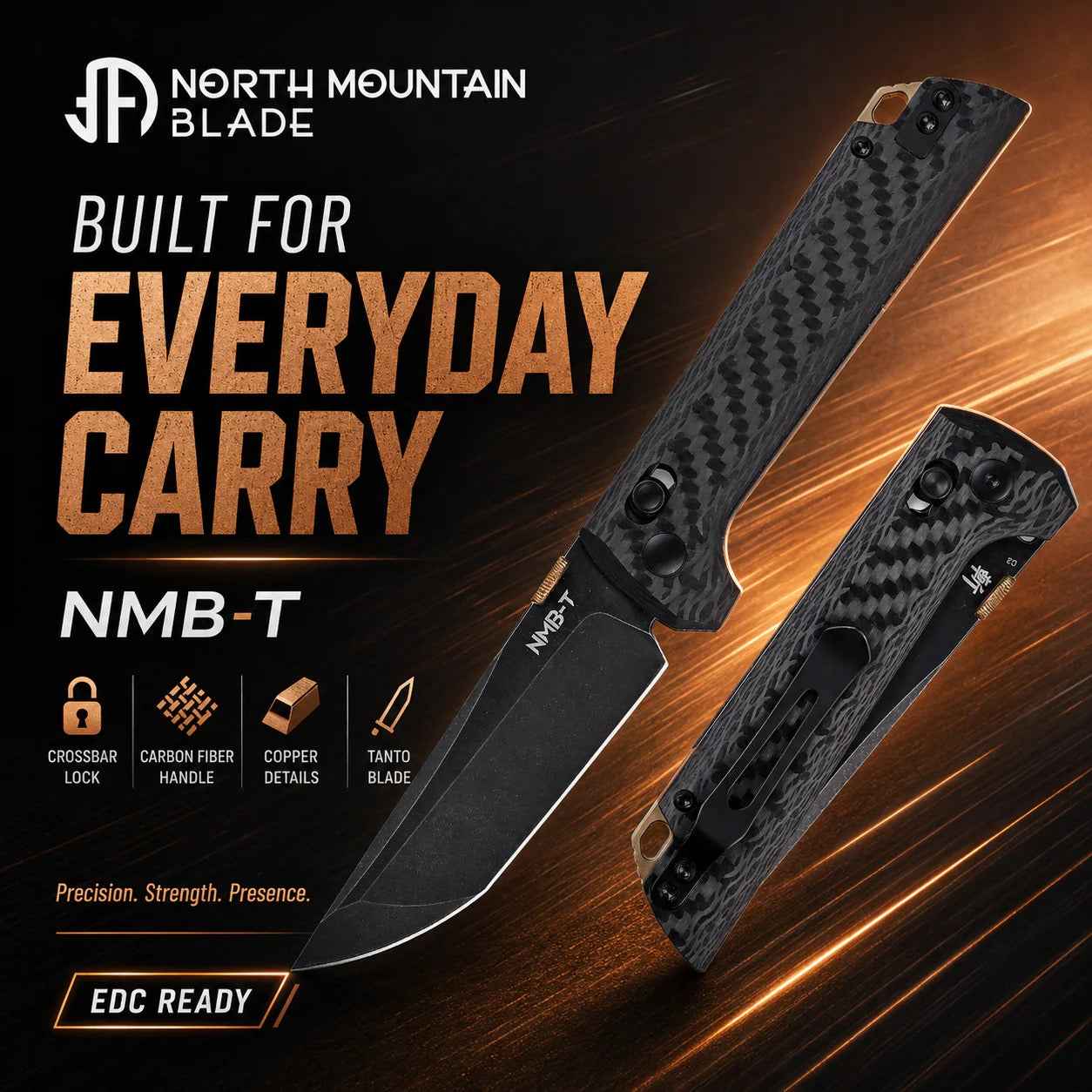North Mountain Blade 2406-CF-D2BK japanese style folder detail view