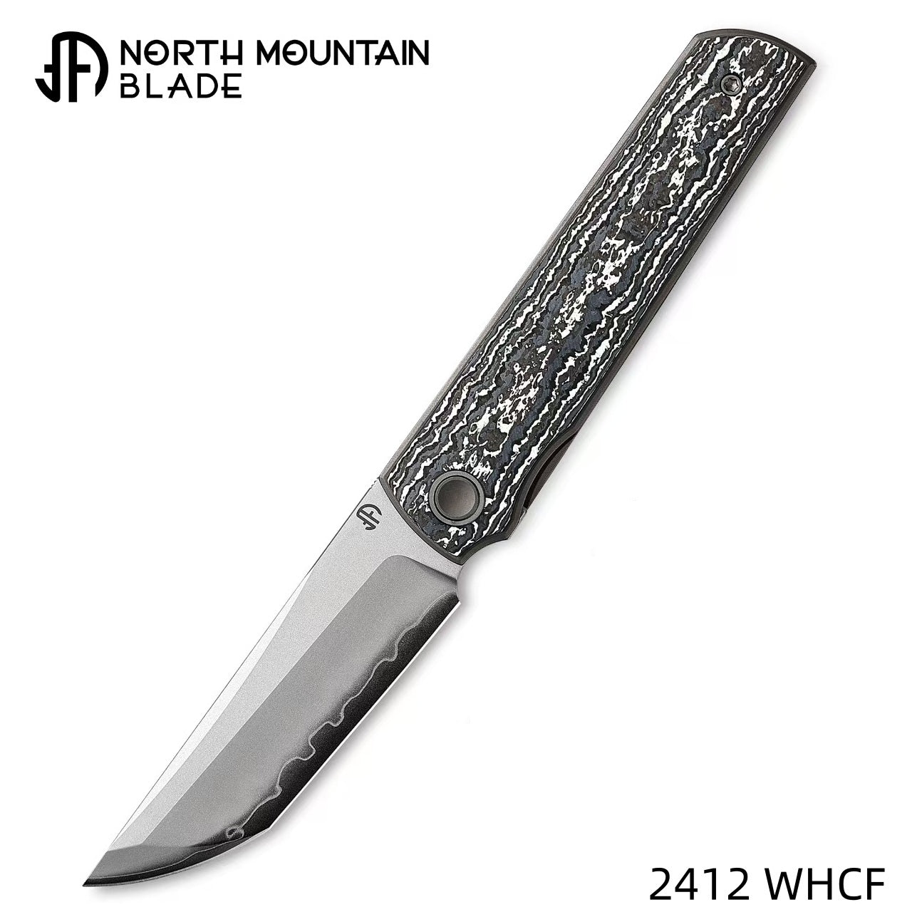 North Mountain Blade 2412-WHCF chop4 sld san mai open position folding knife