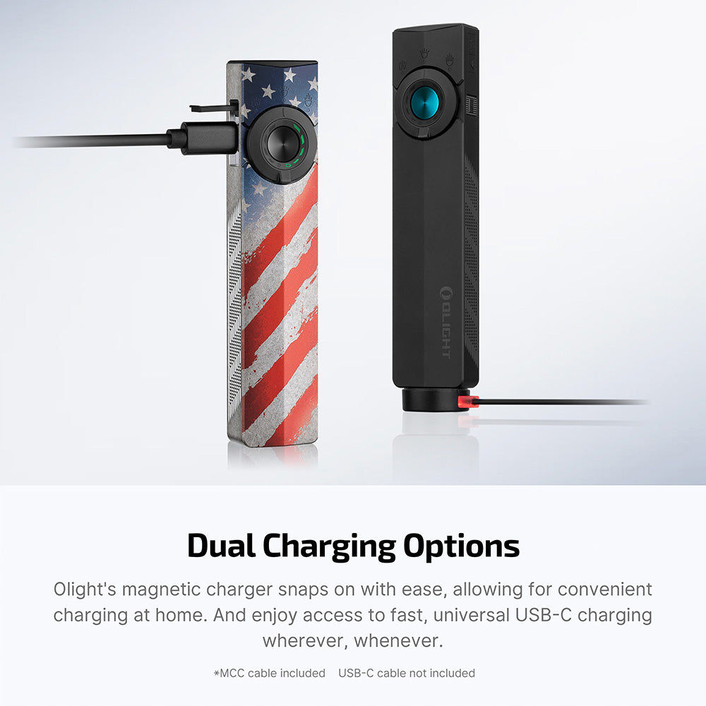 Olight ArkPro Stars & Stripes dual charging – USB-C and MCC magnetic charging options