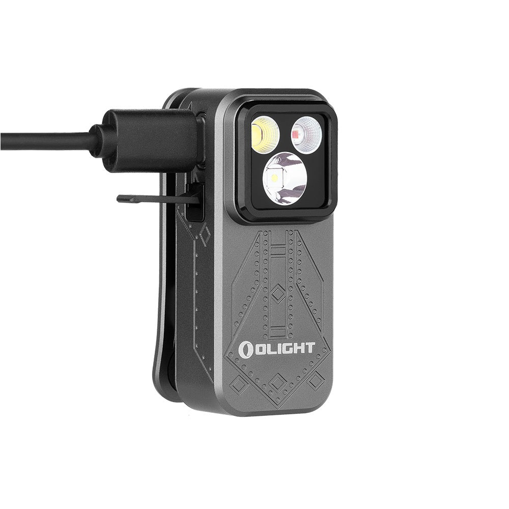 Olight Oclip Pro Phantom Squadron charging via USB-C cable under the rugged port cover