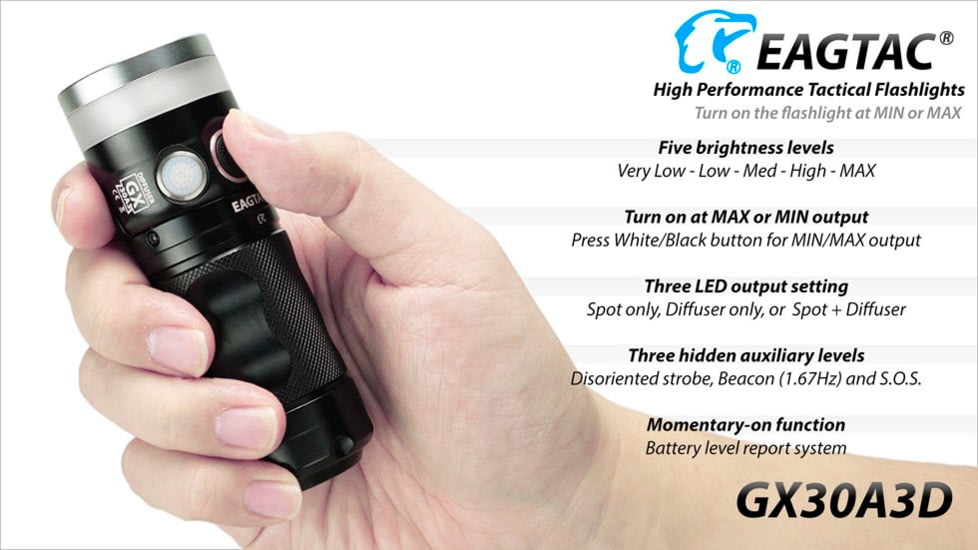 EagleTac GX30A3D Diffuser 3x AA 1330 Lumens Array XP-L HI V3