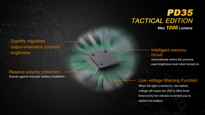 Fenix PD35 TAC Tactical Edition 1x 18650 / 2x CR123A 1000 Lumens CREE XP-L LED Flashlight