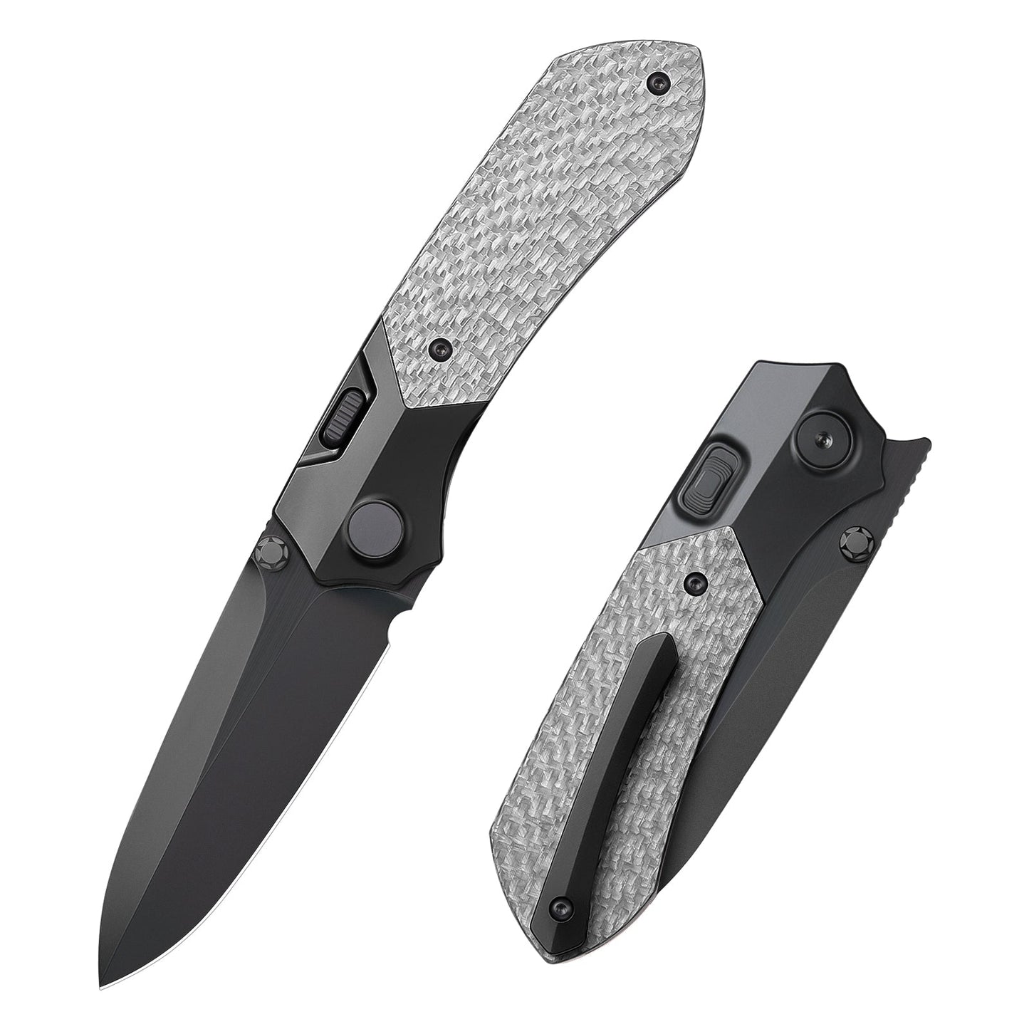 REMETTE RT-Meteor RTPT-BDL – 2.99" M390 Drop Point Button + Liner Lock Knife Titanium & Carbon Fiber
