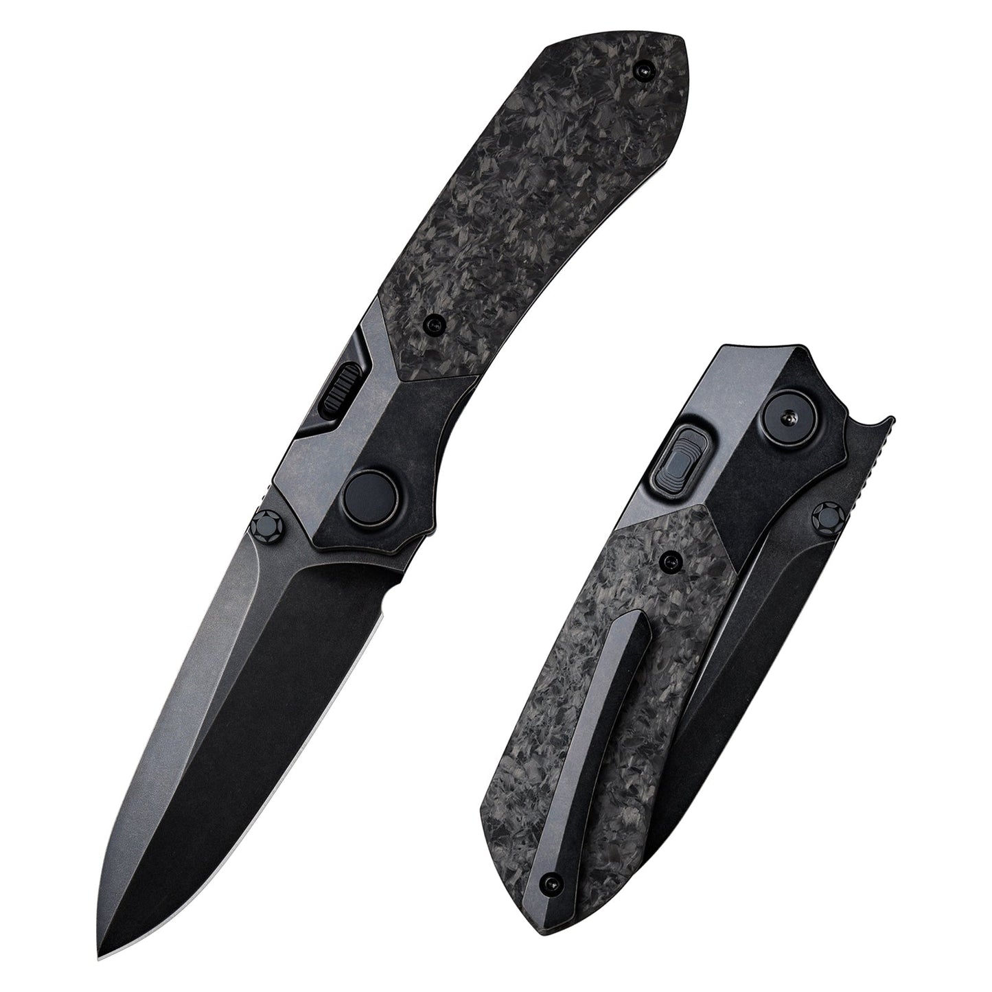 REMETTE RT-Meteor RTPT-ELD – 2.99" M390 Drop Point Button + Liner Lock Knife Titanium & Carbon Fiber
