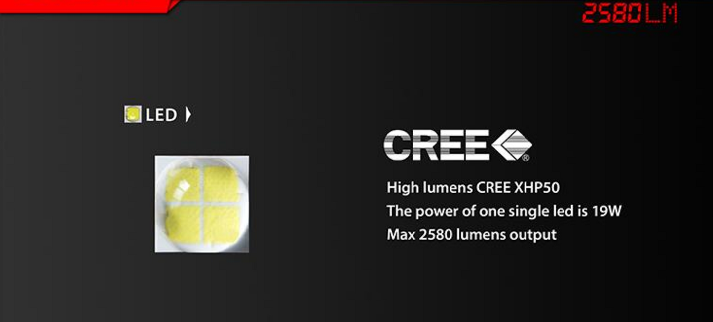 Jetbeam T4 PRO 2580 Lumen 1 x 26650 CREE XHP50 LED Flashlight