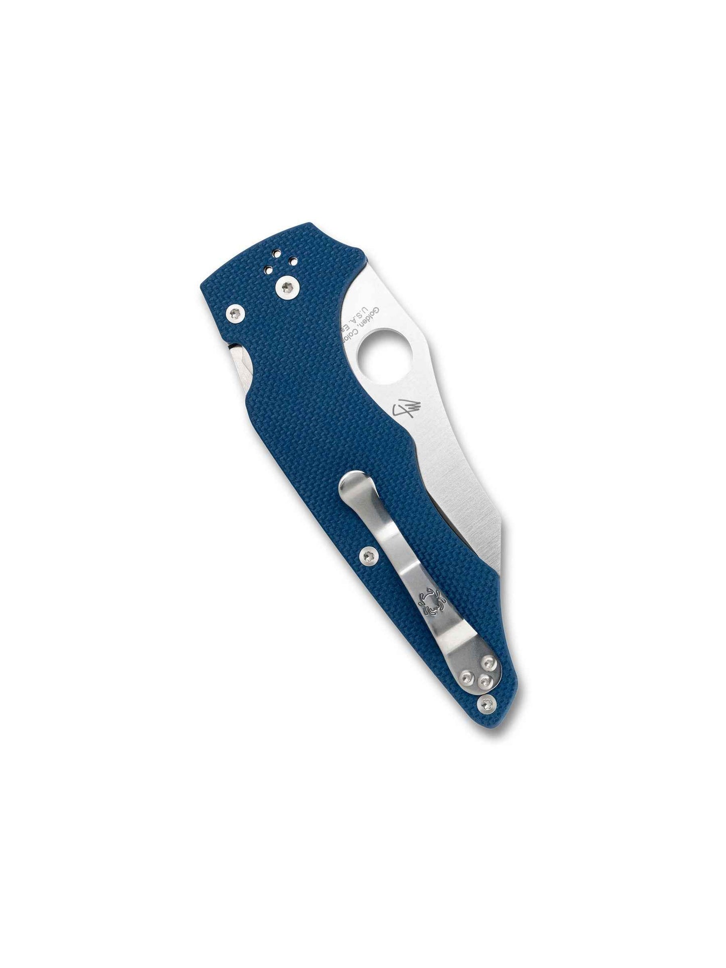 Spyderco YoJumbo blue handle folding knife with blade open