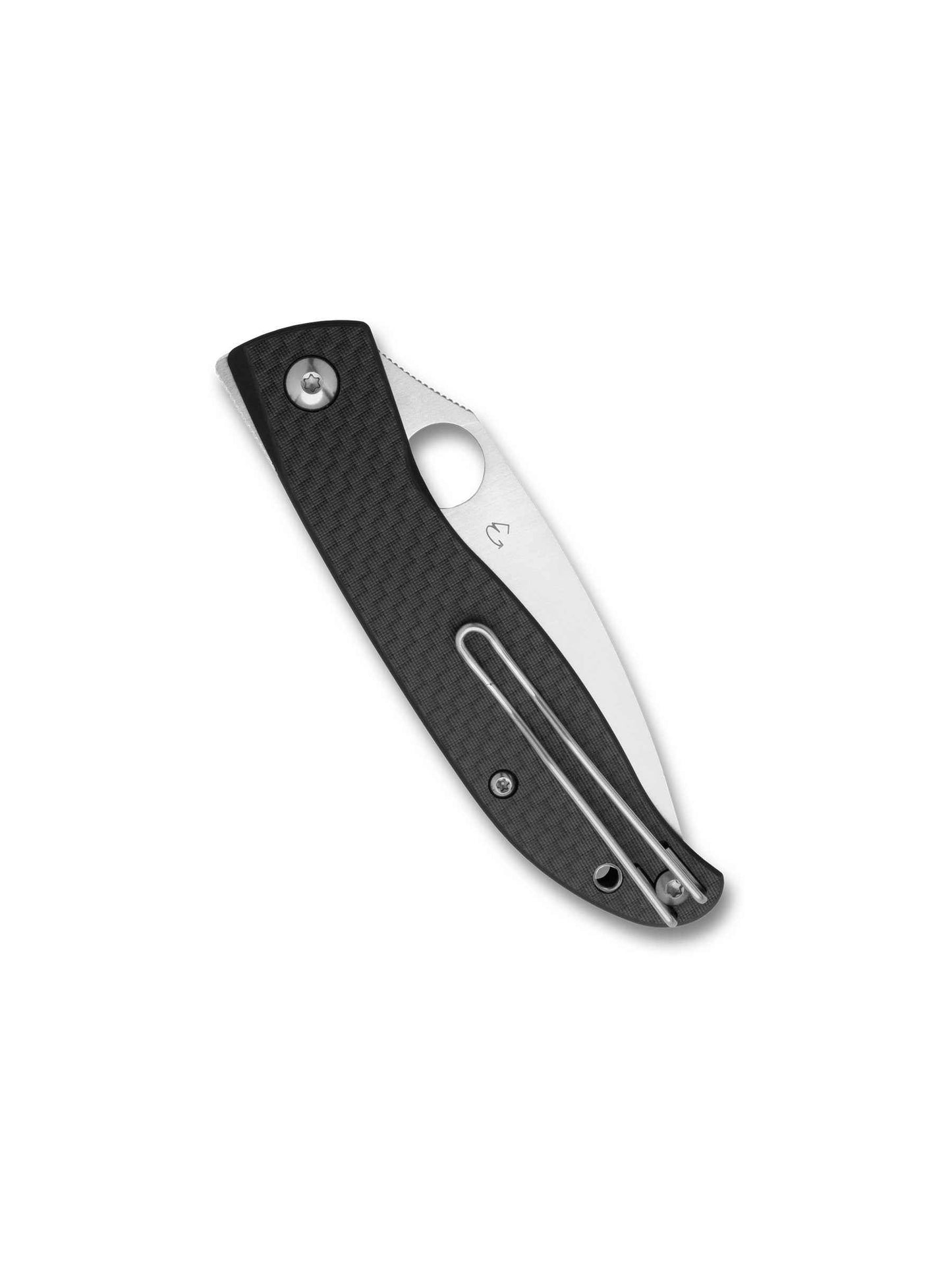 Spyderco Mantra 4 C274CFP closed view with deep-pocket wire clip and carbon fiber/G-10 laminate scales