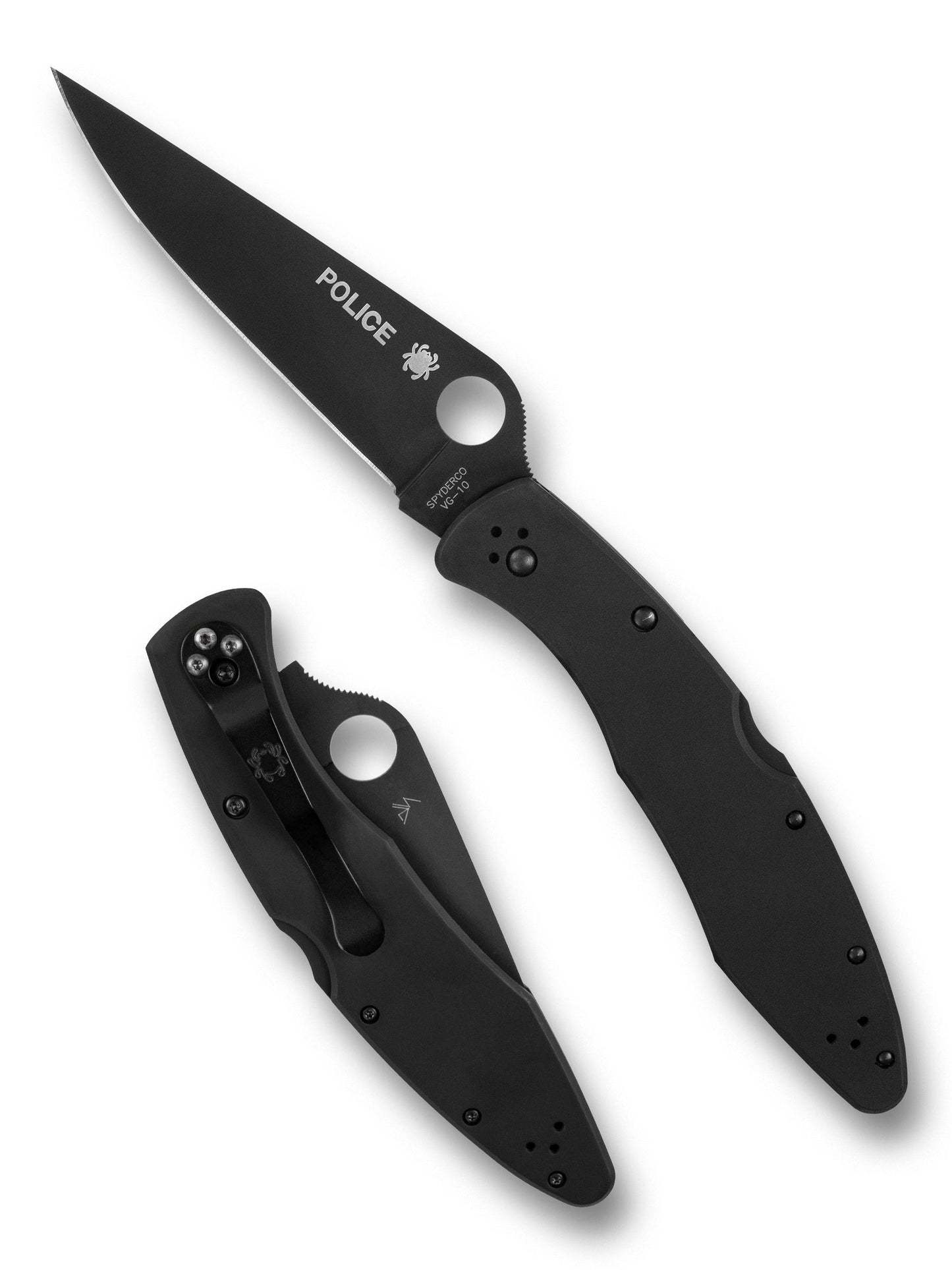 Spyderco Police C07BKP – 4.20″ VG‑10 Black TiCN Blade, Stainless Handle, Lock‑Back