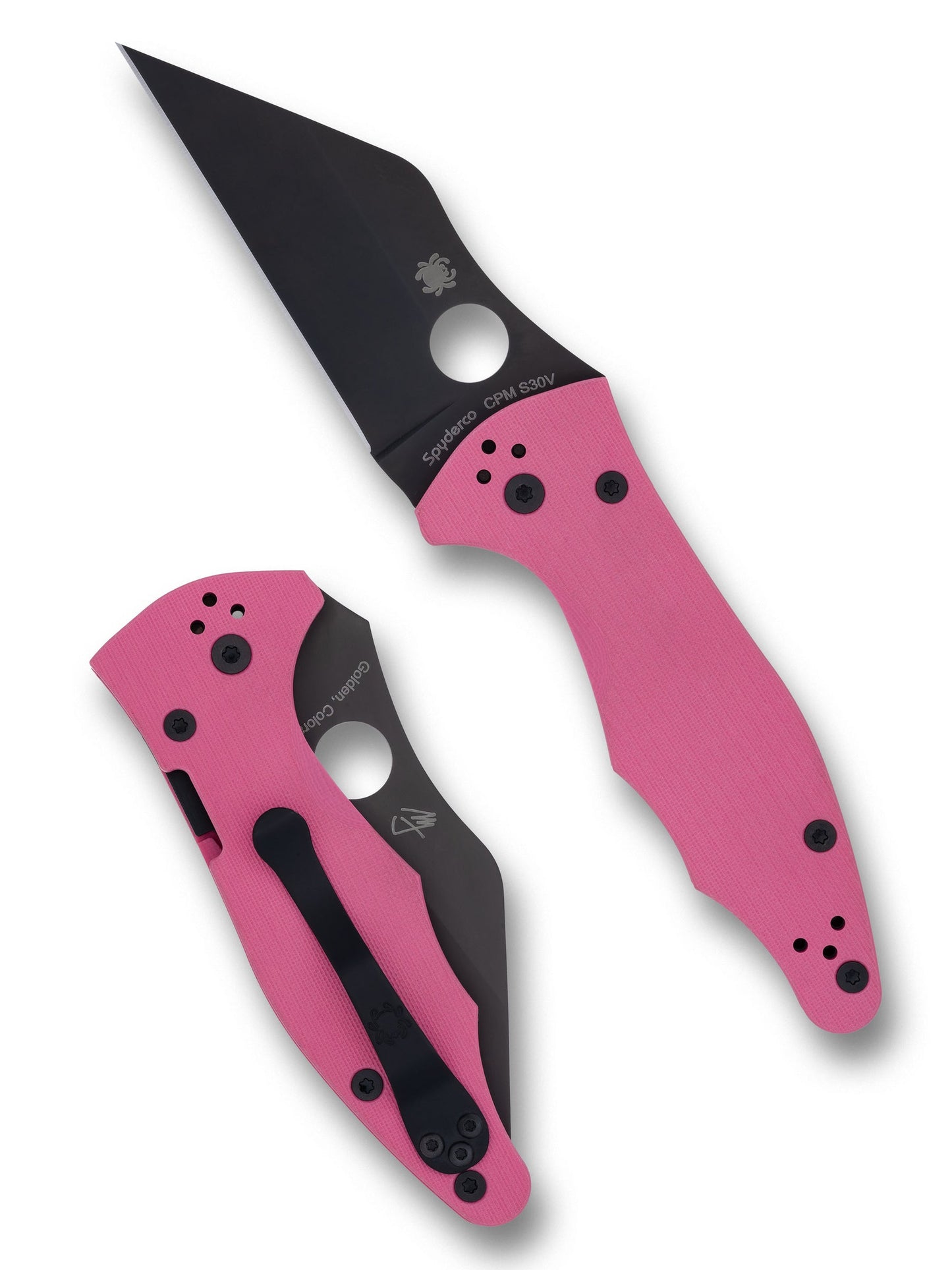 Spyderco Yojimbo 2 C85GPNBKP2 3.2" S30V Black DLC Wharncliffe Blade Pink G-10 Handle Folding Knife