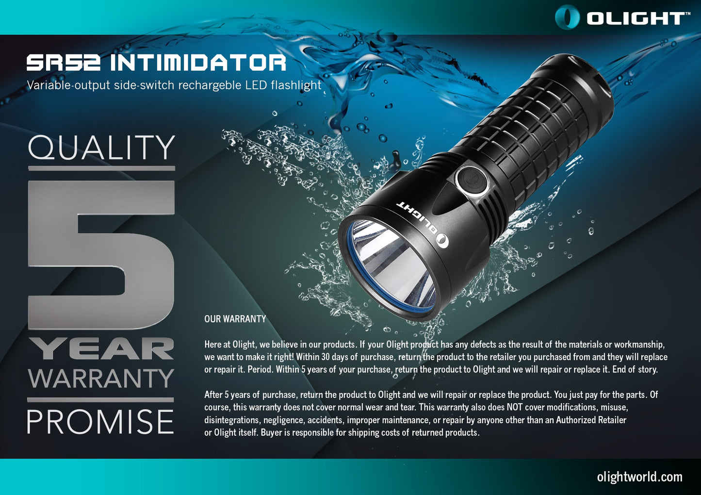 Olight SR52 Intimidator 3 x 18650 / 6 x CR123A CREE XM-L2 1200 Lumen LED Flashlight Kit