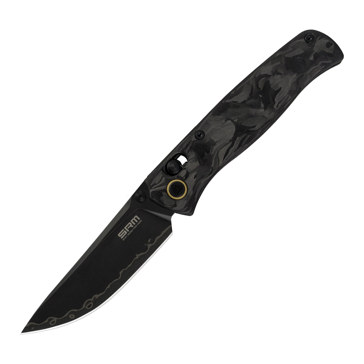 SRM Medal 255L-FB2 Folding Knife – 3.2" Laminated 140Cr Drop Point, Shred Carbon Fiber, Ambi Lock