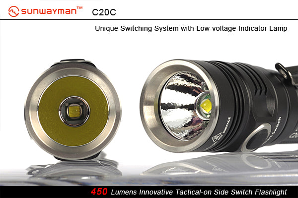 Sunwayman C20C CREE XM-L2 2 x CR123 / 1 x 18650 481 Lumen LED Side Switch Flashlight