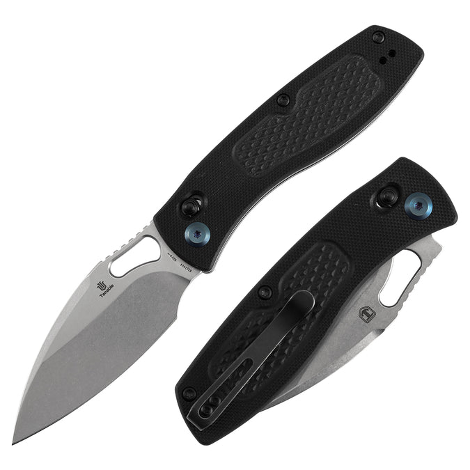 Tenable Heron B2124V4 lock knife with black G10 handle and silver blade