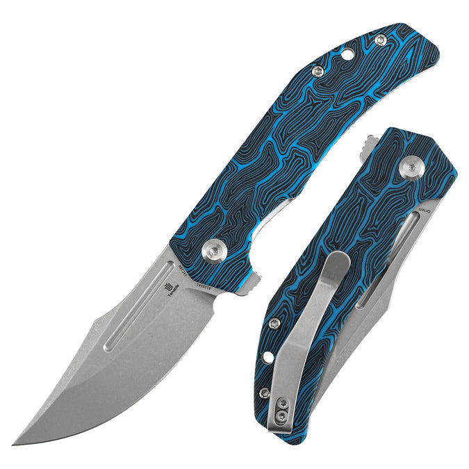 Blue Topo G-mascus handle folding knife with stonewashed blade