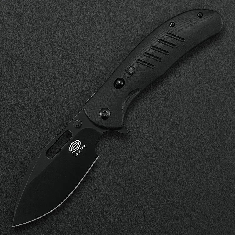 Critical Strike ZULU TL505-BKBW front view – 2.91" black stonewash VG10 folding knife with black G10 handle