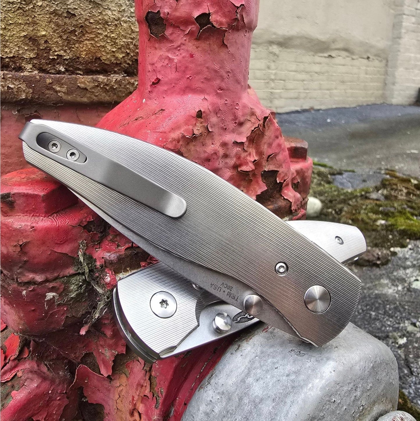 TRM Atom Folding Knife – 3.5" MagnaCut Blade | Pinstripe Titanium | USA Made