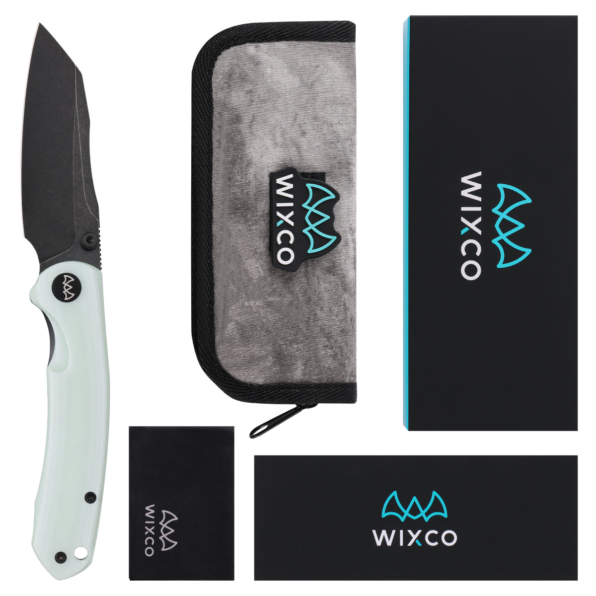 Wixco Axor WX15-D – 3.35" 14C28N Modified Sheepfoot White Jade G10 Liner Lock Knife