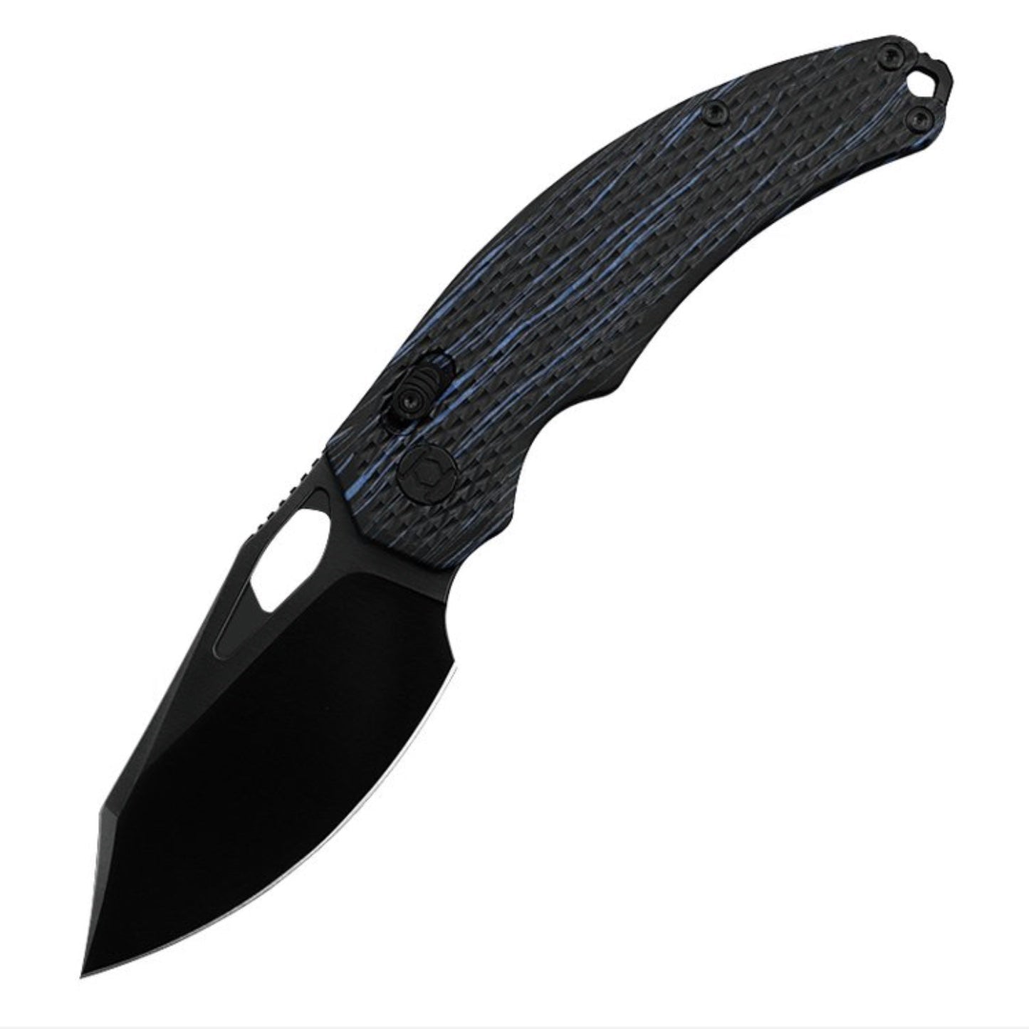 Kunwu X-Padre X706A-2, 3.35″ satin ELMAX folding knife with blue G-Mascus handle and frame lock