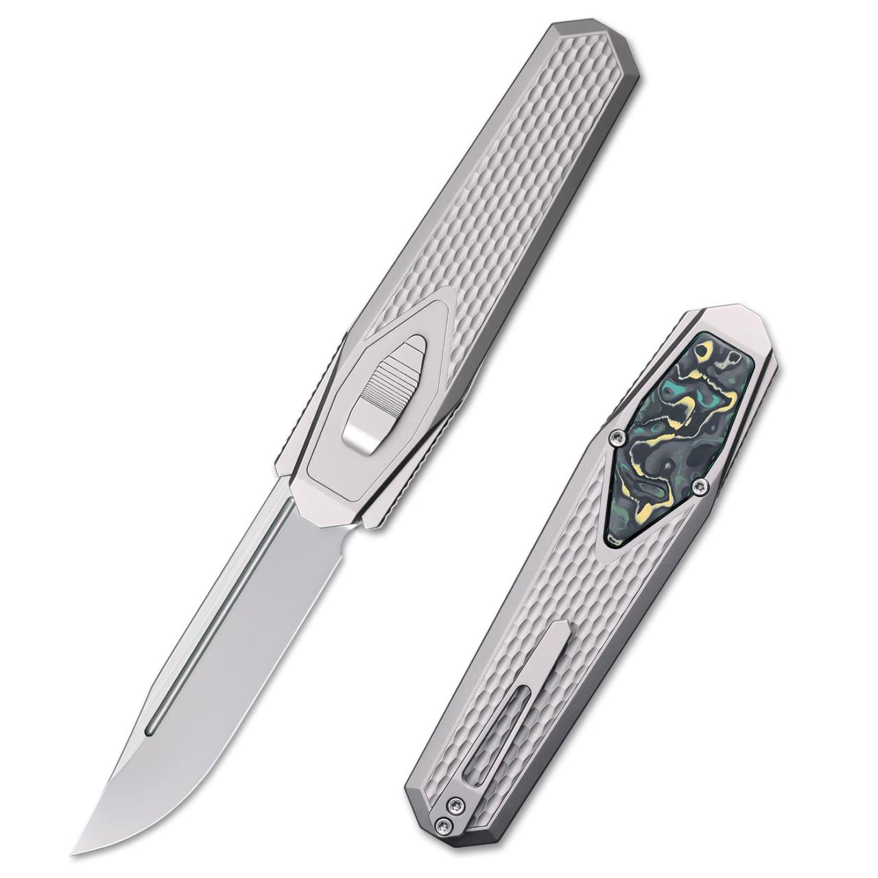 Remette Swordfish ZL101A2 – 3.03″ M390 drop point, titanium with gold mokuti inset, slide lock folding knife