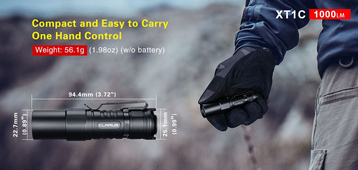 Klarus XT1C 1000 Lumen Flashlight XP-L HD V6 LED 16340 700mAh Battery Included Micro USB Rechargeable