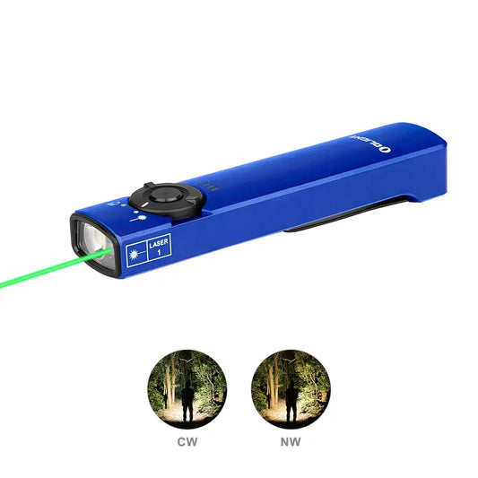 Olight Arkfeld Flat Flashlight with Green Laser & White Light - Blue