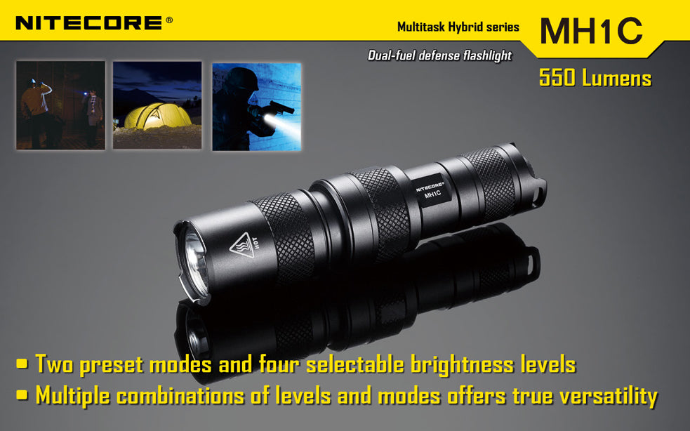 Nitecore Multi Task Hybrid Series MH1C 550 Lumen 1 x CR123 / RCR123 CREE XM-L U2 LED Rechargeable Flashlight