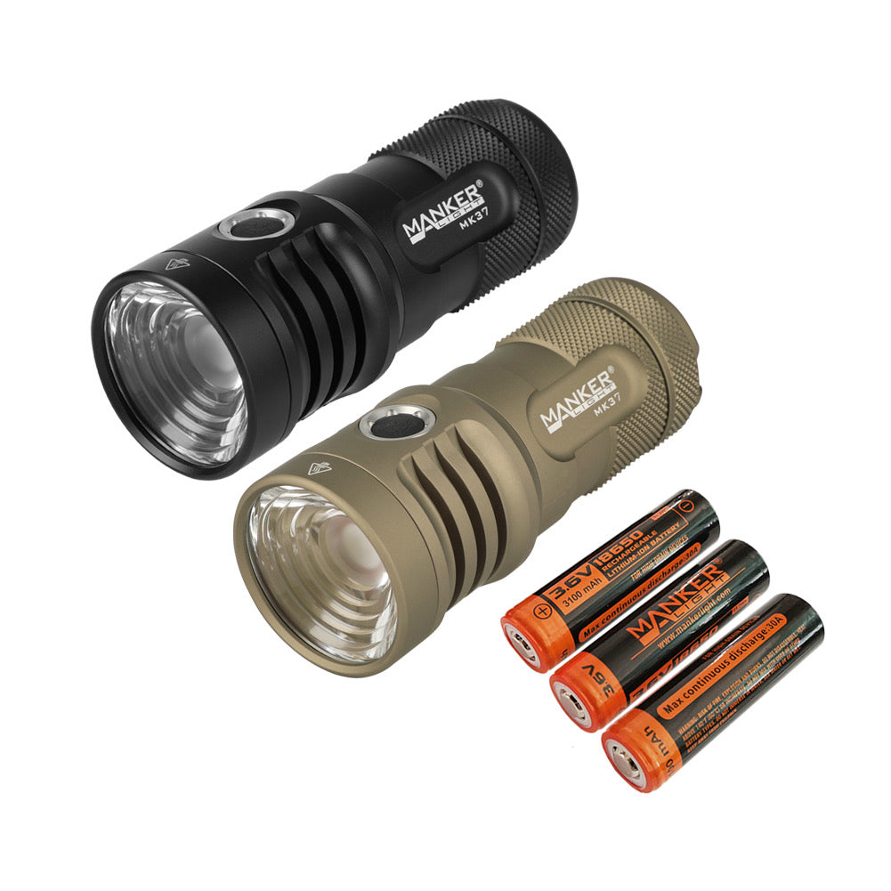 Manker MK37 5,800 Lumen Compact Throw and Flood Flashlight 3 * 18650 Batteries (Included) - Black