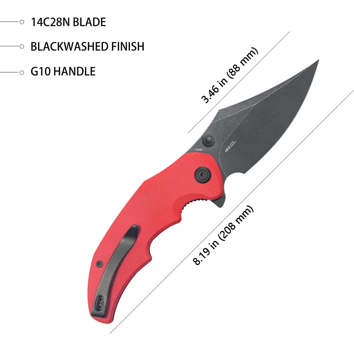 Kubey Knife Ceto 3.46" 14C28N Red G10 KUB181E