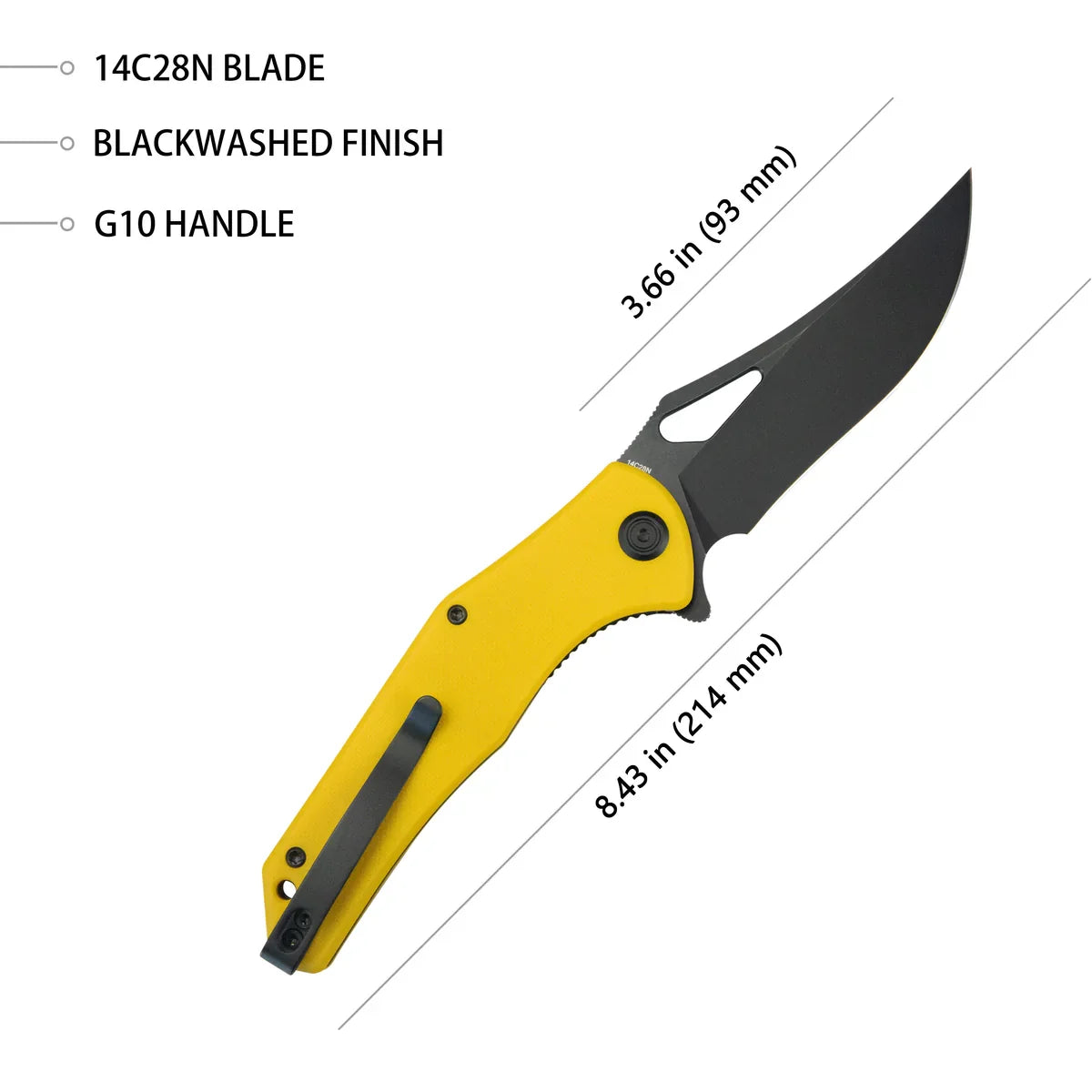 Kubey Knife Phemius 3.66" 14C28N Yellow G10 KUB149E