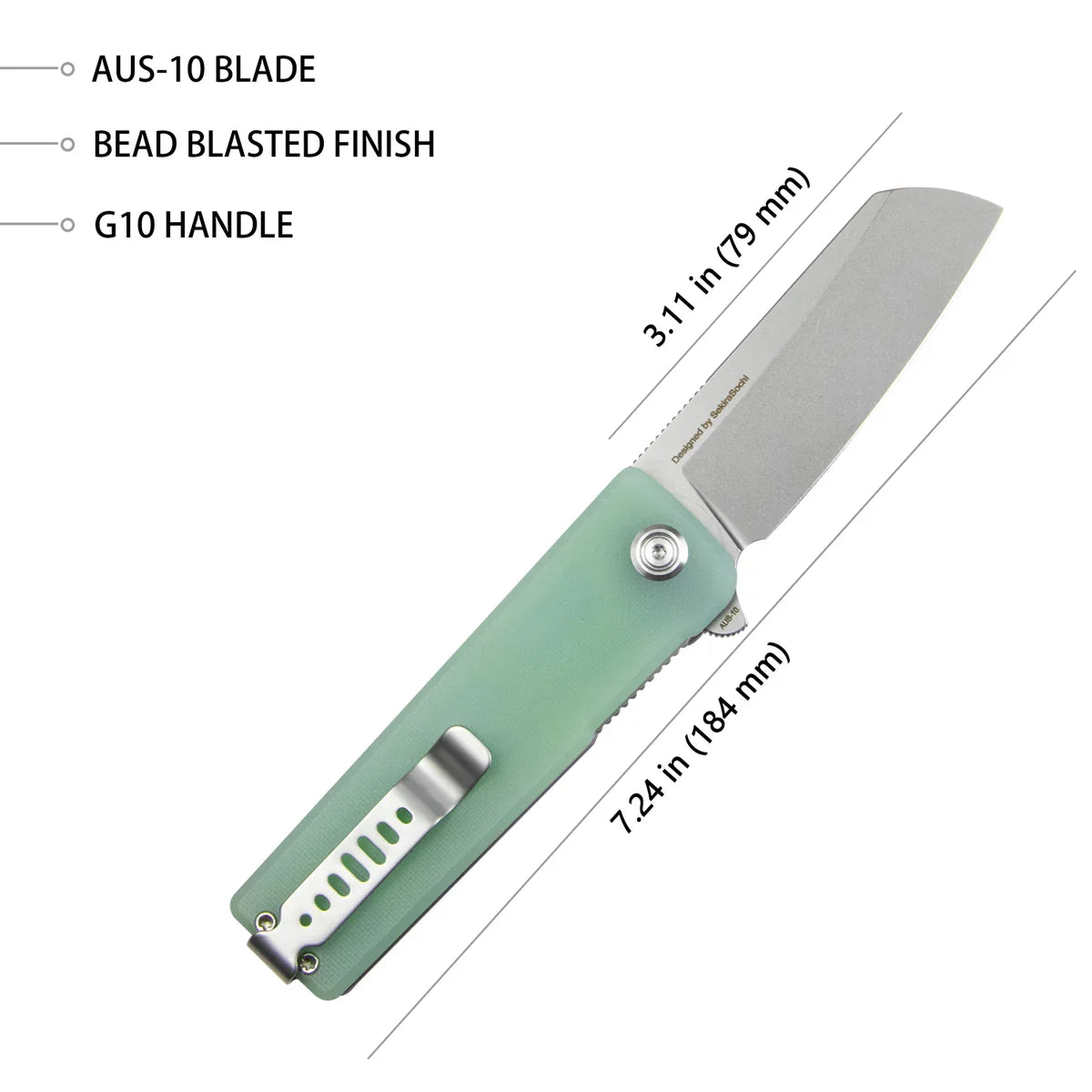 Kubey Knife Sailor 3.11" AUS-10 Jade G-10 KUB317E