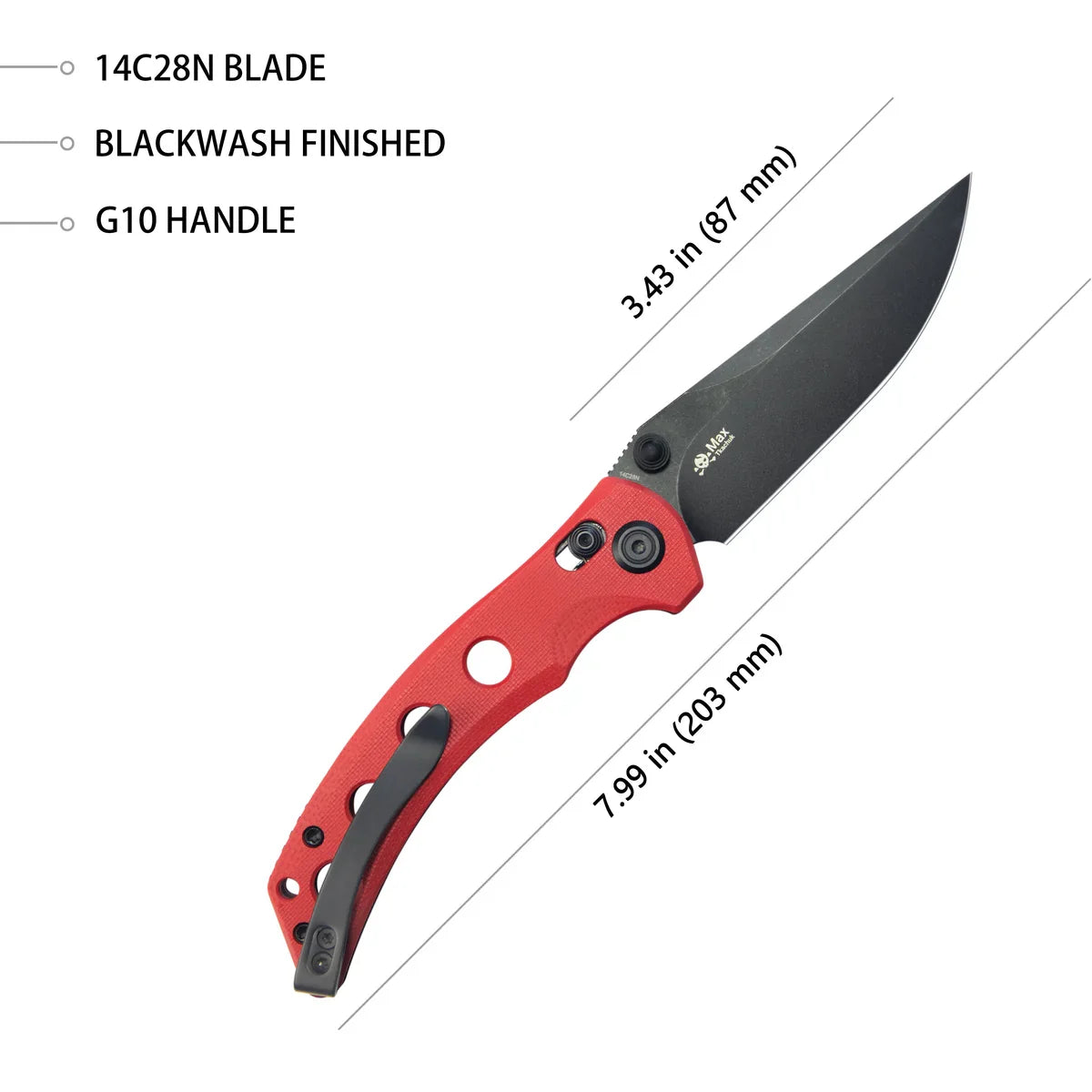 Kubey Knife Hound 3.43" 14C28N Red G-10 KUB172E
