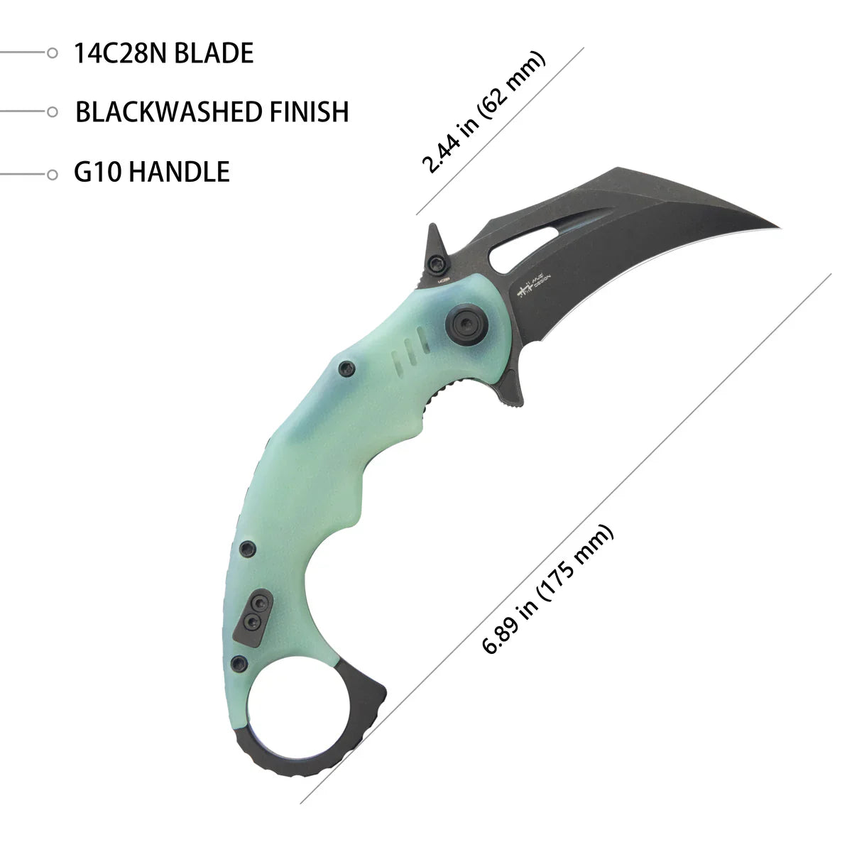 Kubey Knife Mini Wrath 2.44" 14C28N Jade G-10 KUB262L