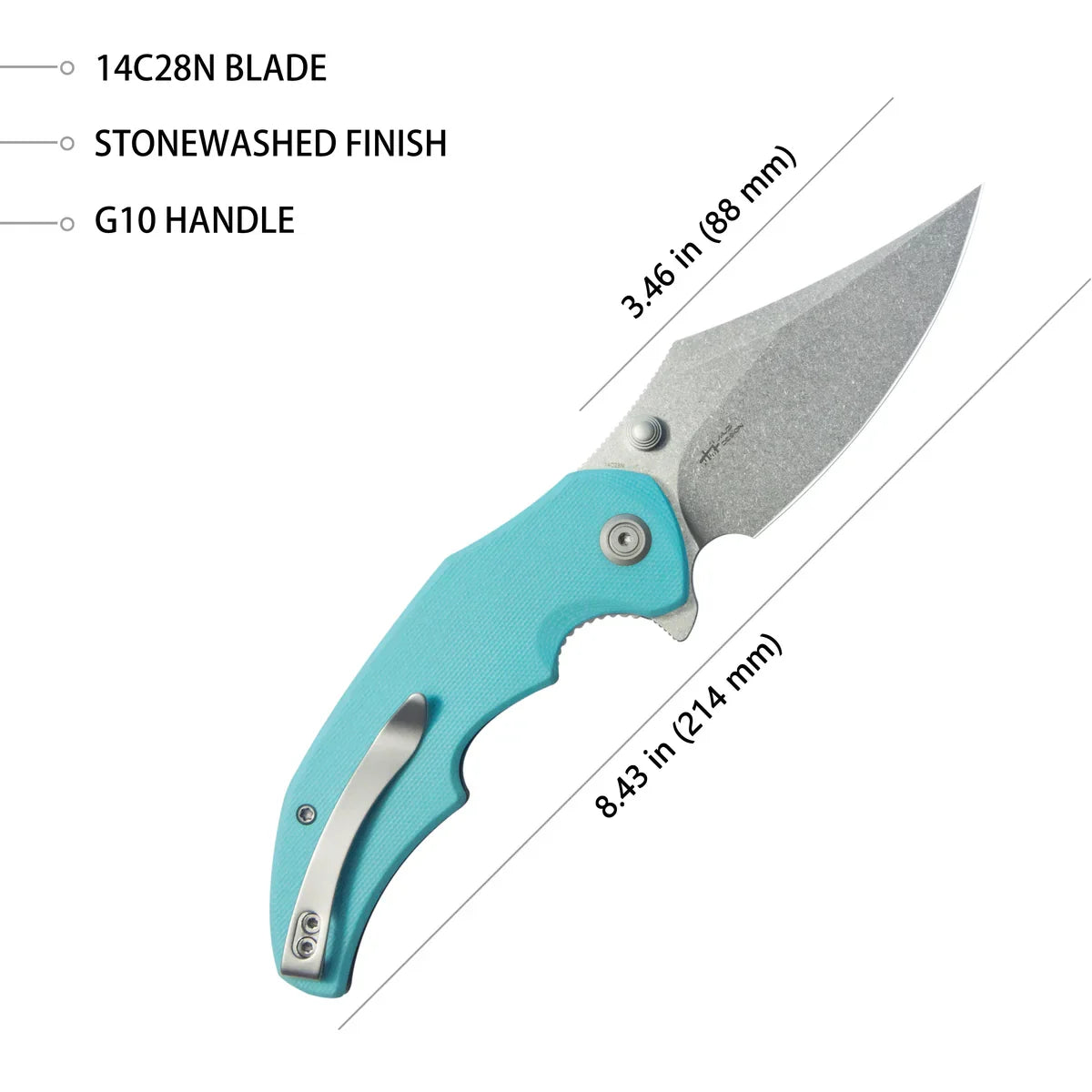 Kubey Knife Ceto 3.46" 14C28N Blue G-10 KUB181B