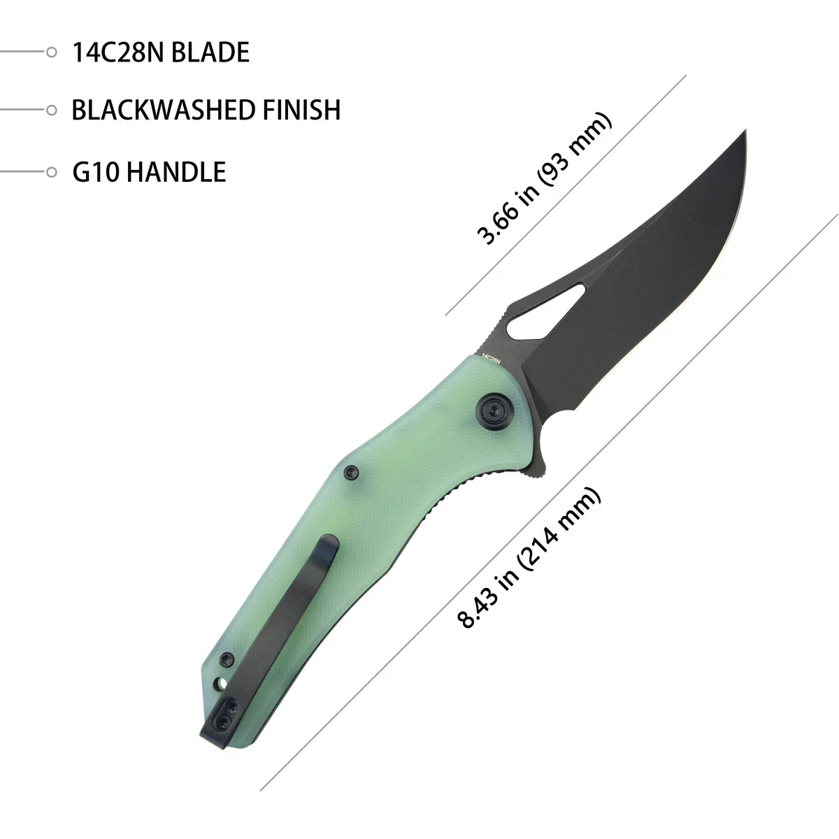 Kubey Knife Phemius 3.66" 14C28N Jade G10 KUB149H