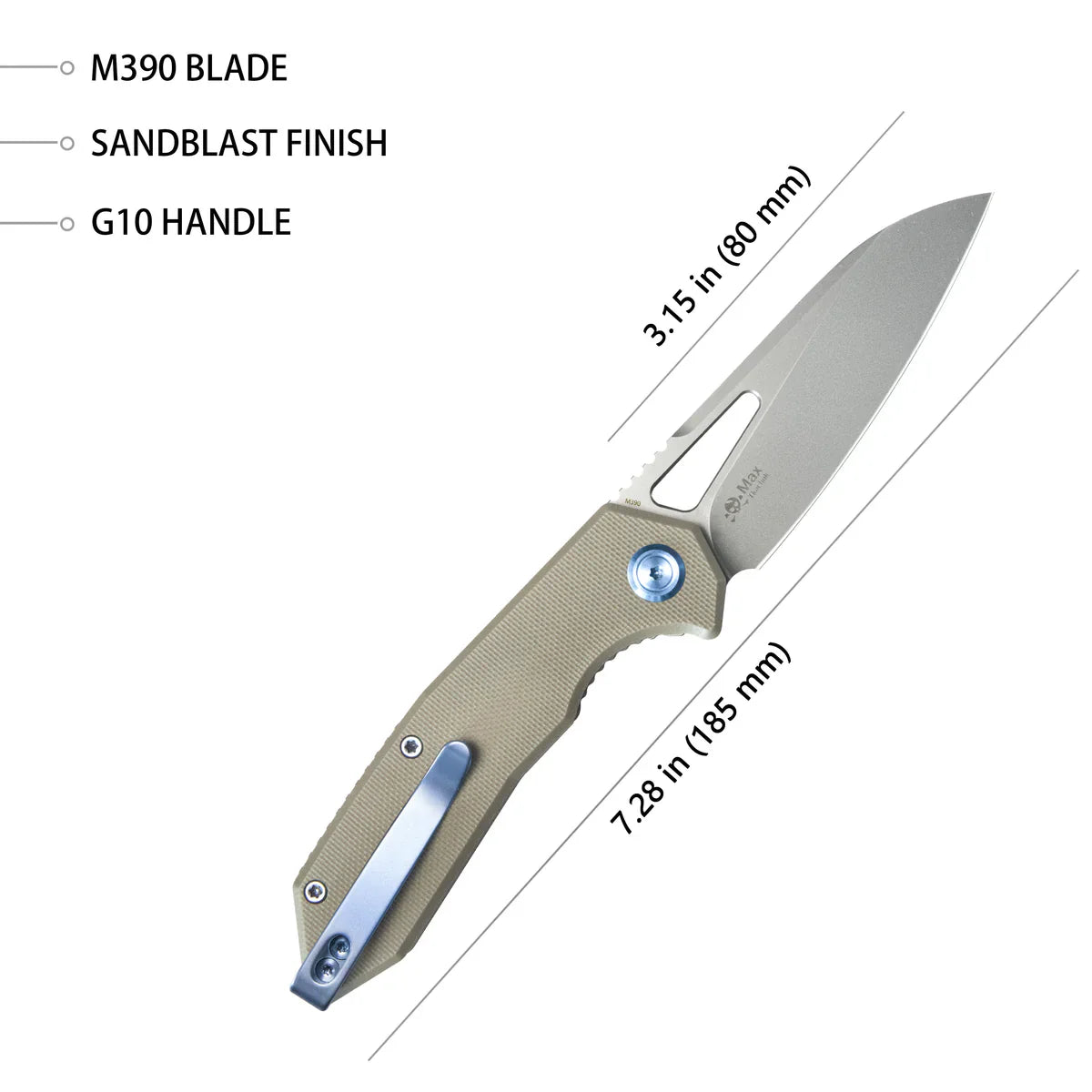 Kubey Vagrant 3.15" M390 Tan G10 KUB291T