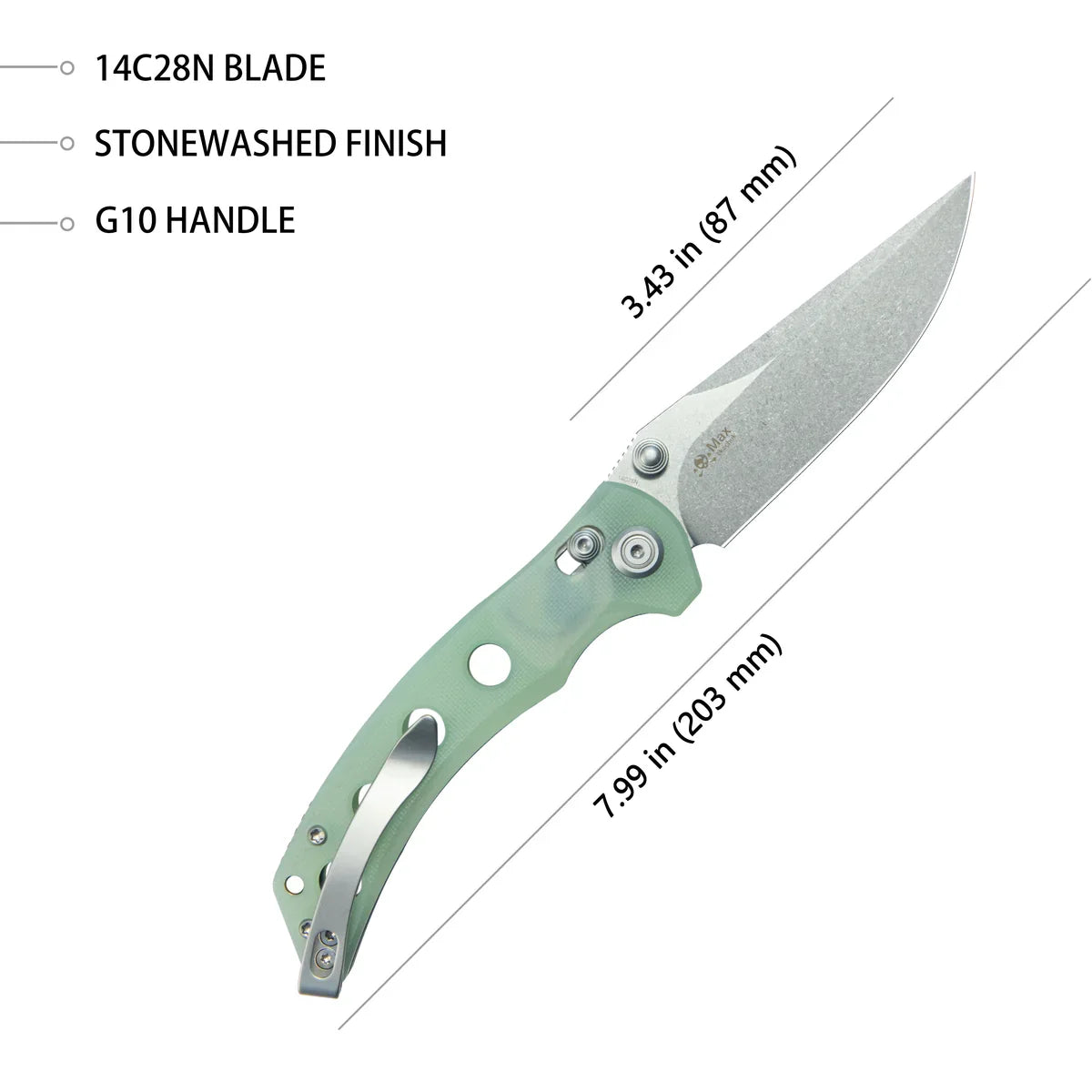 Kubey Knife Hound 3.43" 14C28N Jade G-10 KUB172G