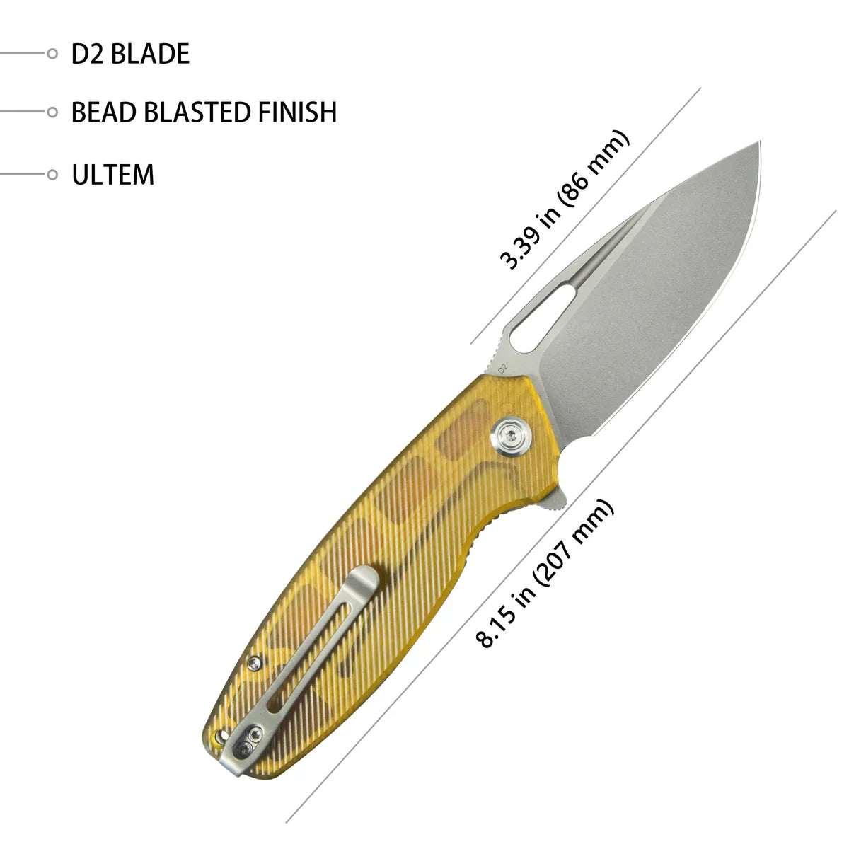 Kubey Knife Tityus 3.39" D2 Amber KUB322L