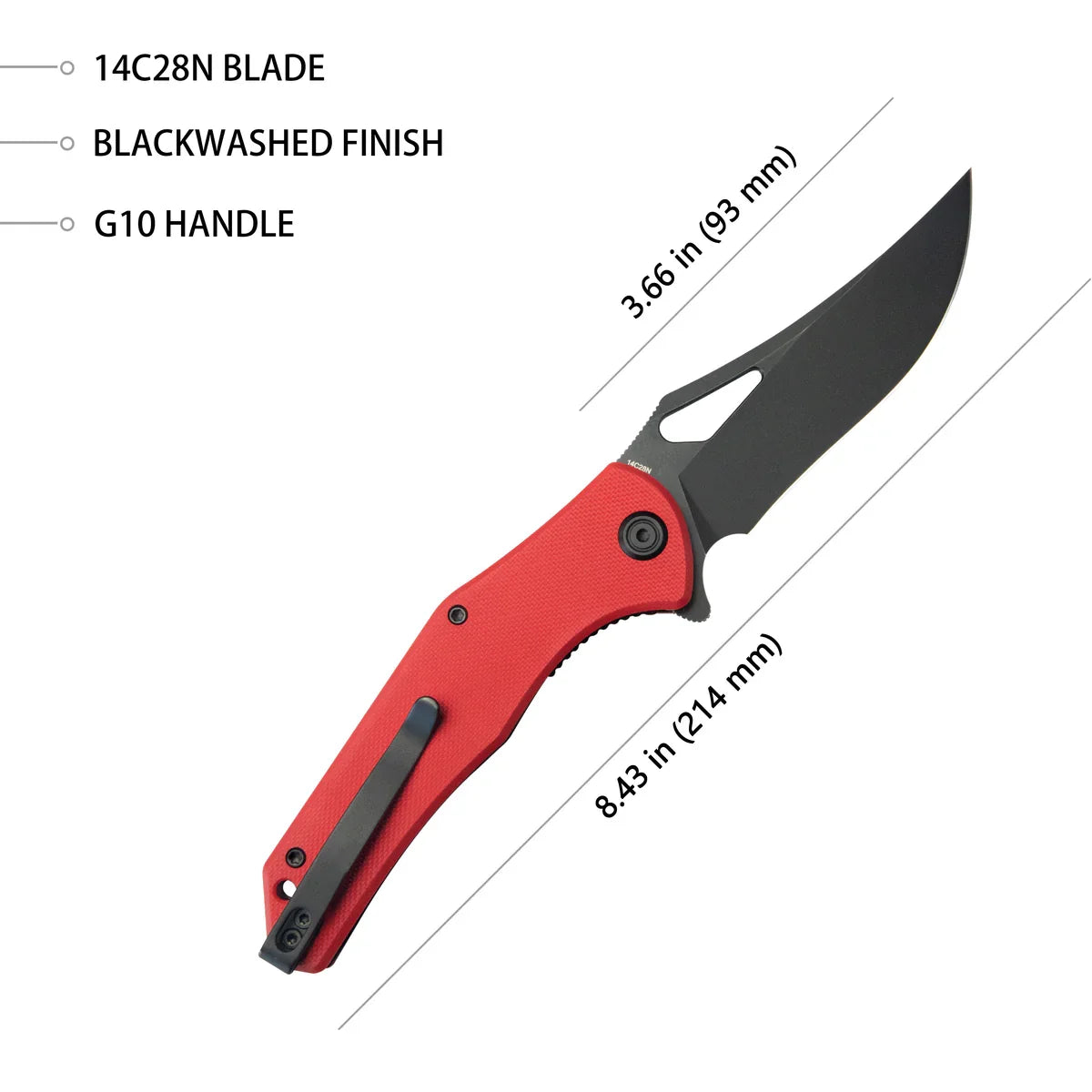 Kubey Knife Phemius 3.66" 14C28N Red G10 KUB149F