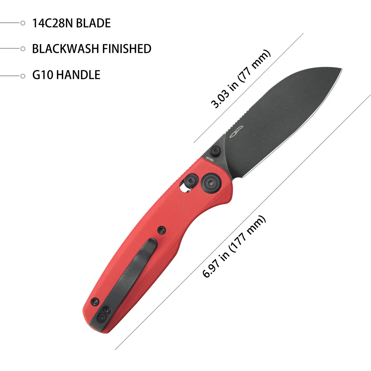 Kubey Knife Breeze 3.03" 14C28N Red G-10 KUB288F
